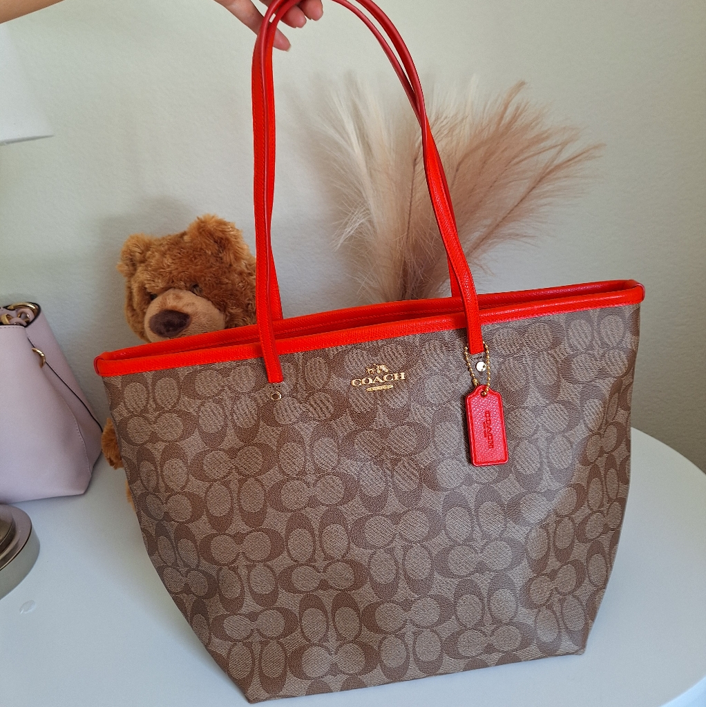 Nwt Coach Signature Luxury F34104 Leather Tote Khaki/Carol